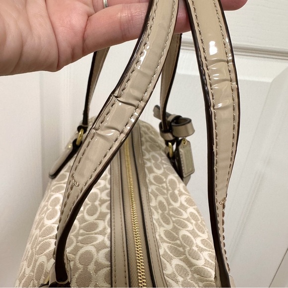 Coach Poppy Signature East West Satchel Champagne Tan Patent Leather - Picture 9 of 11